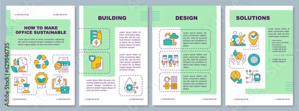 Fototapeta Sustainable office green brochure template, leaflet design with thin linear icons, 4 vector layouts.