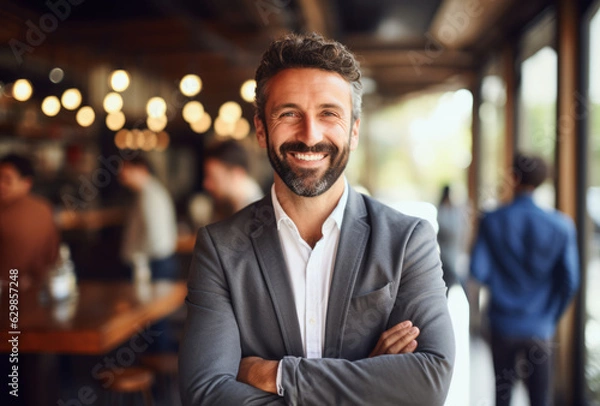 Fototapeta Portrait of a proud business owner in his business premises. Generative AI.