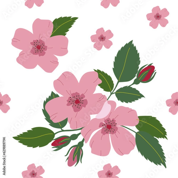 Fototapeta Seamless vector flower pattern wild roses, 