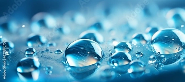 Fototapeta Blue droplets bubbles. Generative AI technology.