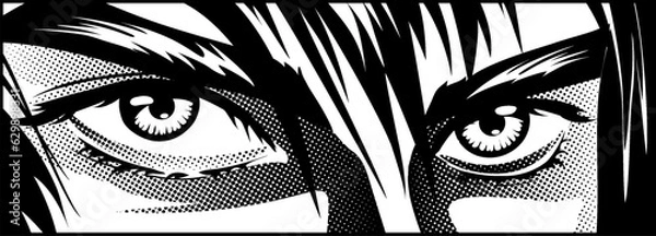 Fototapeta Eyes, angry look of a man in manga and anime style.