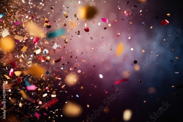 Obraz Party Background with lights, confetti, balloons and serpentine