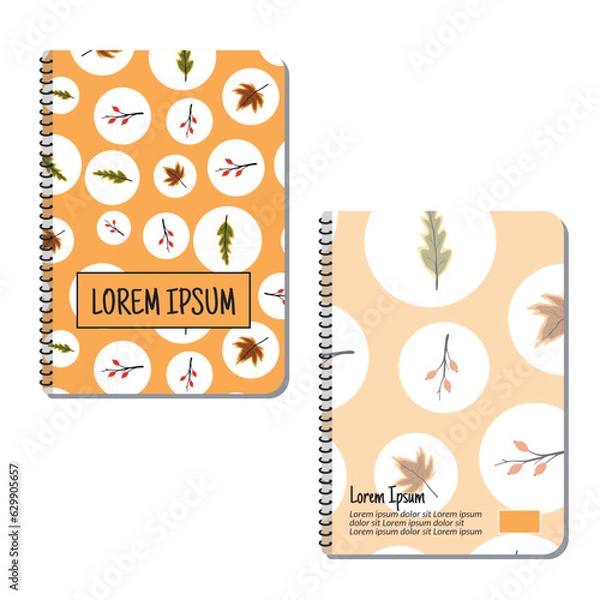 Fototapeta Cover page templates. Leaf pattern layouts. Applicable for notebooks and journals, planners, brochures, books, catalogs etc. Repeat patterns and masks used, able to resize. Spring leaf design