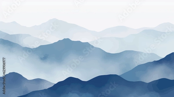 Fototapeta Landscape hills abstract art watercolor painting background with birds flying on mountains range, Vector landscape paintings banner for decoration design, wallpaper, illustration, fabric