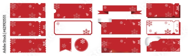 Fototapeta 冬やクリスマスに使える雪の結晶と赤のクーポンベクターアイコンデザインセット（枠のみ）