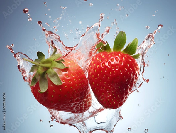 Obraz strawberry falling into water