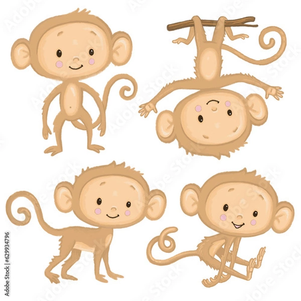 Obraz Four cute baby monkeys playing