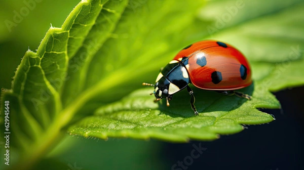 Obraz ladybug on leaf  macro photo
