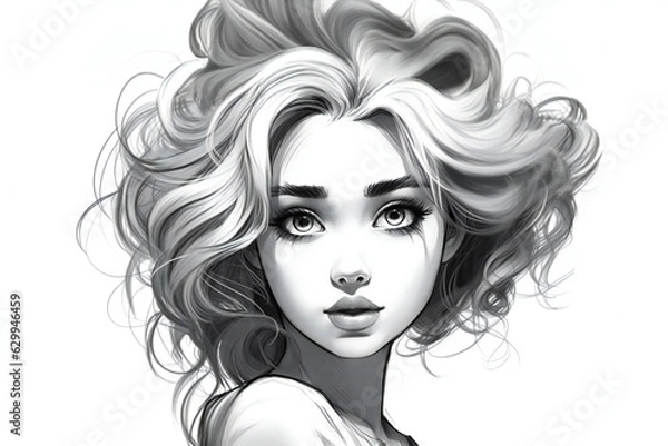 Fototapeta female cartoon character line art handwritting