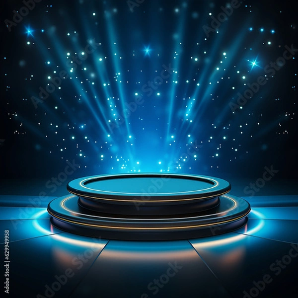 Fototapeta Stage podium with lighting, Stage Podium Scene with for Award Ceremony on blue Background. Made with generative ai
