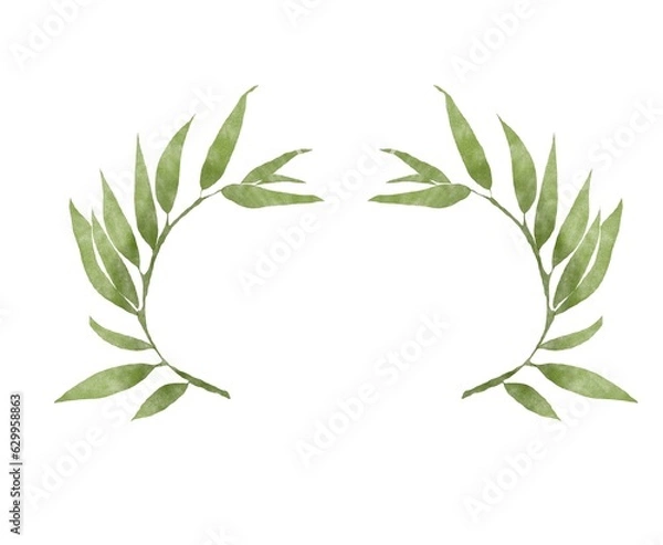 Obraz watercolor green leaves elements. Collection botanical vector isolated on white background suitable for Wedding Invitation, save the date, thank you, or greeting card.