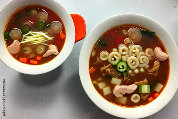 Fototapeta chicken soup with vegetables. Generative AI