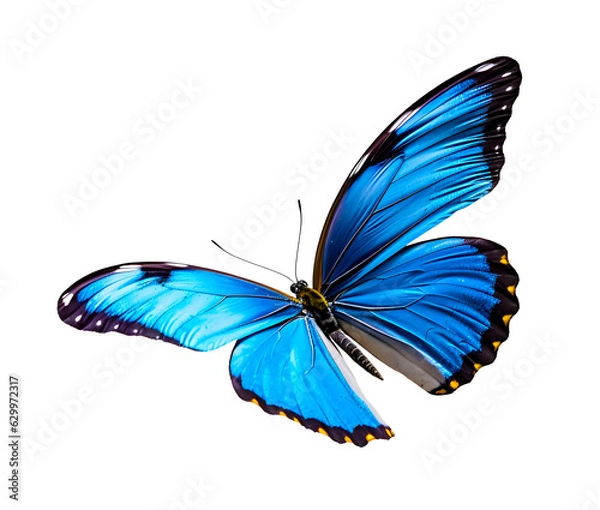 Fototapeta Butterfly close-up on white background, top view, realistic illustration, generative ai