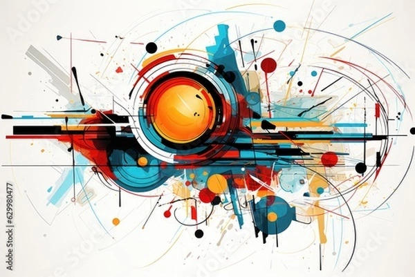 Fototapeta abstract picture for interior design, lines and waves of bright colors . AI Generated