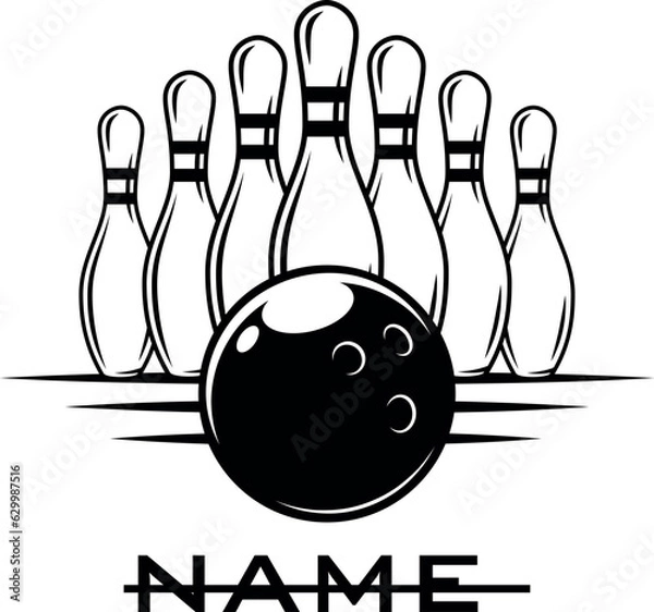 Obraz Set of vector vintage monochrome style bowling logo, icons and symbol.
