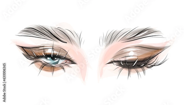 Obraz Bright eye makeup, hand drawn in vector format.