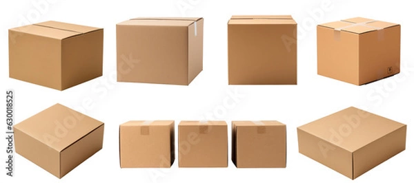 Fototapeta Various cardboard boxes for shipping, isolated, white background, mockup, generative ai