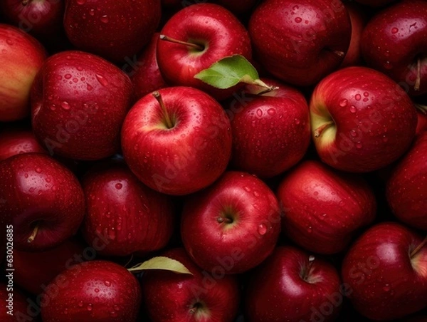 Fototapeta Photo fresh ripe red apples as background top view of natural apples

