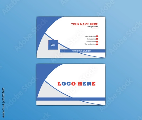 Fototapeta Horizontal double sided unique modern simple and clean business card design template with sky blue color.