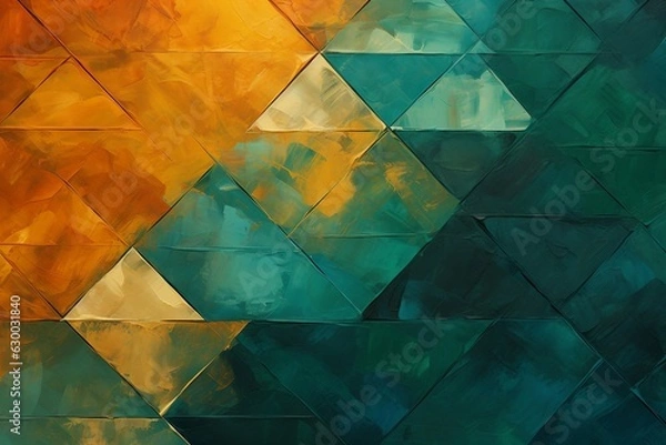 Obraz 抽象油絵バナー・直線的なカラフル背景）深緑と茶色の三角形。AI生成画像
