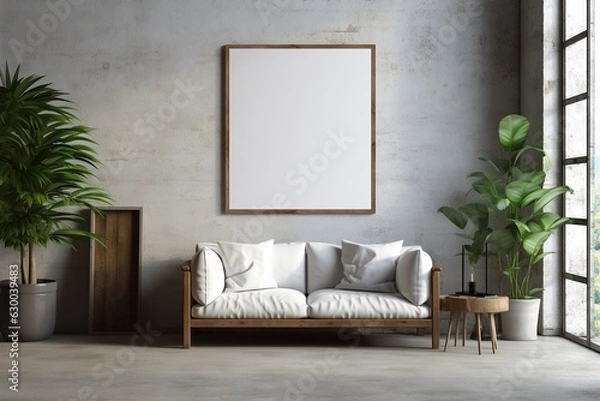 Obraz Loft Industrial Style Living Room Interior With Poster Mockup Created with Generative AI