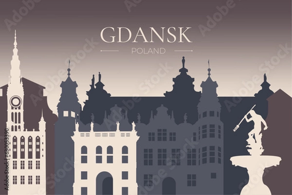 Obraz Night Gdansk Silhouette, Skyline Background