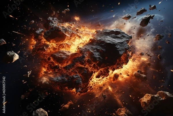 Fototapeta a meteorite slams into the planet's surface, a cosmic cataclysm