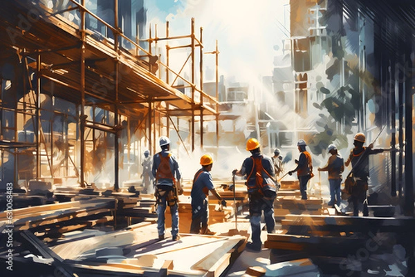 Fototapeta workers in the construction site vectors illustrator ai generated labor dar