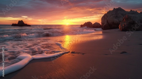 Fototapeta sunset over the beach created with generative ai