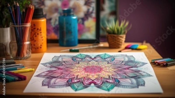 Obraz Colored mandala picture on the table