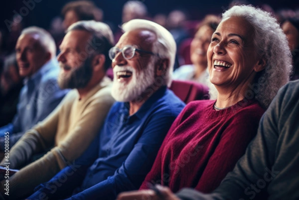 Obraz Group of elderly people sitting in chairs as audience watching performance or movie.
