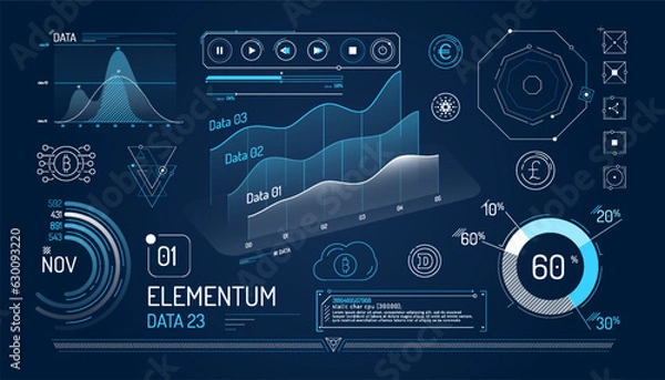 Fototapeta Set of infographic elements about cryptocurrency and financial data management.