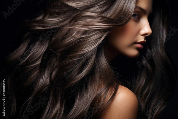 Fototapeta brown haired girl with beautiful dark hair generative ai