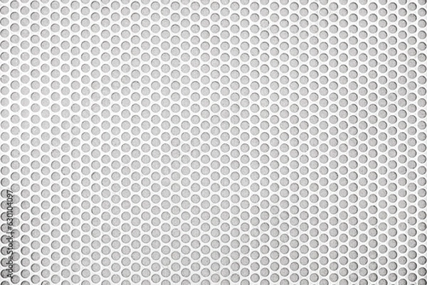 Fototapeta Empty white (light gray) perforated metal grid with circular holes for abstract  horizontal seamless, rounded mesh plate background, steel texture, space patterns for work, modern wallpaper,close up