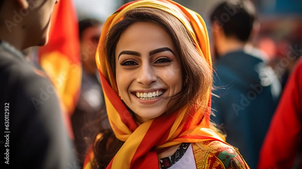 Obraz A smiling Iranian woman wearing the Iran shirt