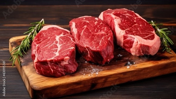 Obraz Fresh raw beef steaks. 