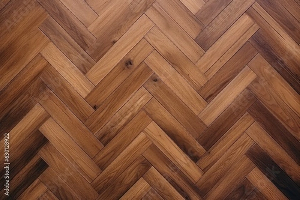 Fototapeta Herringbone parquet texture background. Wooden floor patterned surface. Geometric oak and walnut backdrop, classic and stylish.