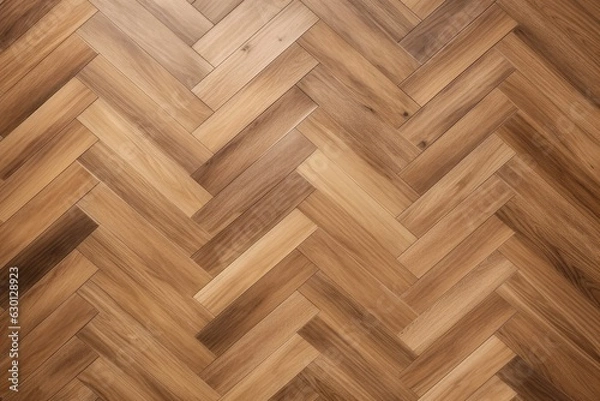 Fototapeta Herringbone parquet texture background. Wooden floor patterned surface. Geometric oak and walnut backdrop, classic and stylish.