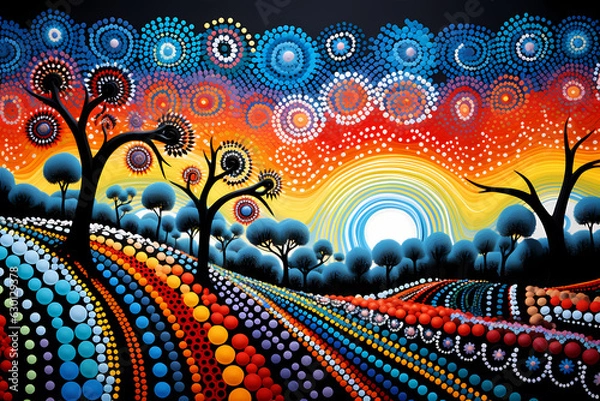 Obraz Colorful Aboriginal Art in Psychedelic Needlepoint