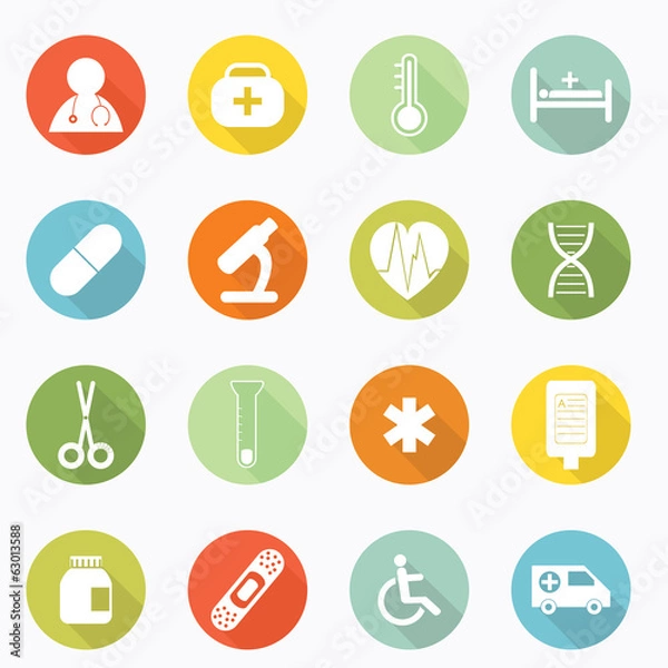 Fototapeta Medical icons web long shadow design