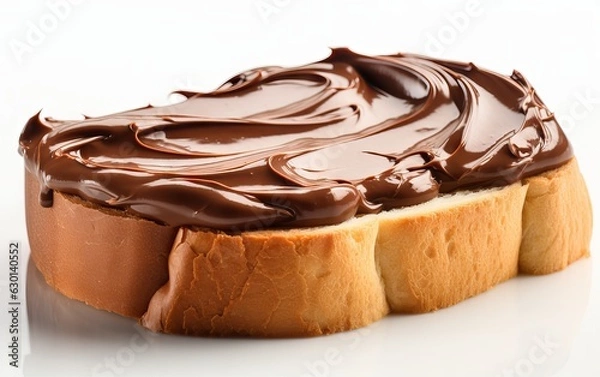 Fototapeta Slice of bread with chocolate swirl cream isolated on white background