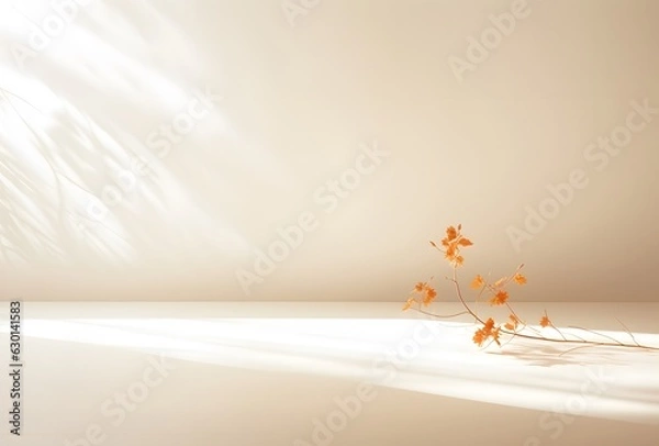 Fototapeta abstract scene with leaves and shadows on the wall, 3d render