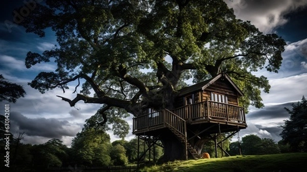 Fototapeta A Professional Shot of a Treehouse made of Wood.