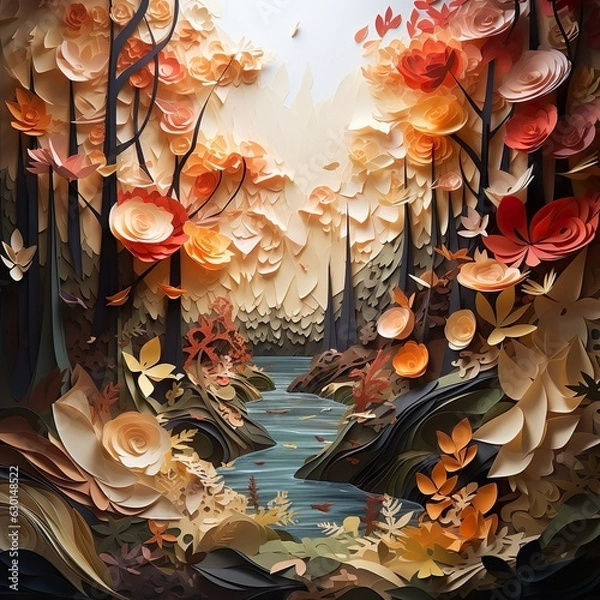 Fototapeta Colorful Paper Forest Background. Created Using Generative AI