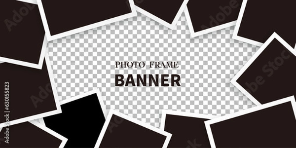 Fototapeta banner of empty photo frames compositions. Realistic vector mockups. Retro photo frames with shadow isolated on transparent background.	