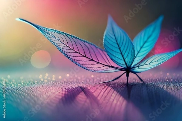 Fototapeta Macro leaves background texture blue, turquoise, pink color Ai generated 