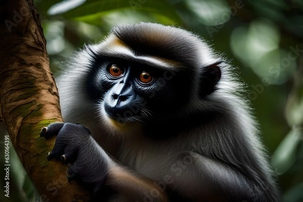 Fototapeta close up of silver leaf monkey generated by AI tool