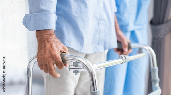 Fototapeta Amyotrophic lateral sclerosis sufferer being helped by a physiotherapist.
