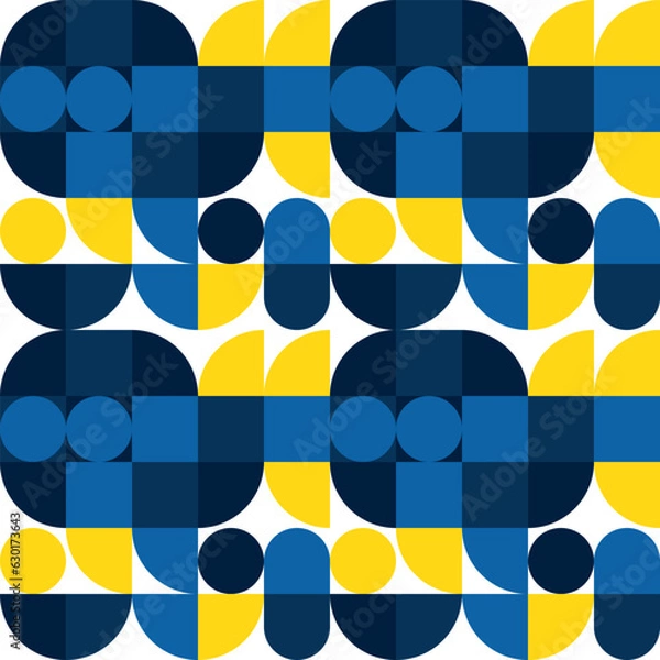 Fototapeta Geometric Mosaic Abstract Pattern Decorative Ornament Background Wall Vector Illustration Blue Yellow