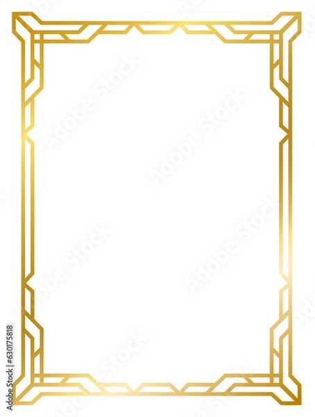 Fototapeta Art Deco gold frame vintage frame line geometric wedding label card frame png transparent background